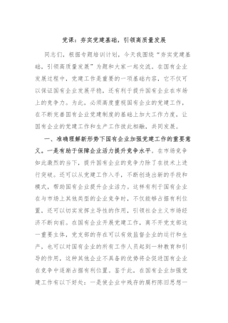 党课：夯实党建基础，引领高质量发展