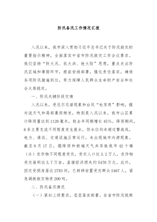 防汛备汛工作情况汇报