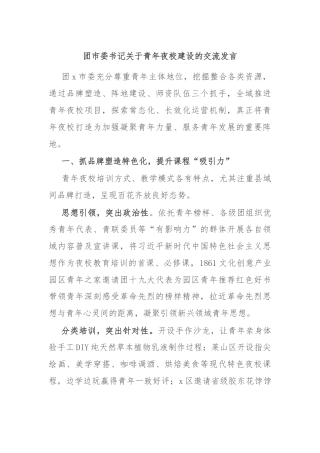 团市委书记关于青年夜校建设的交流发言