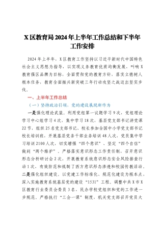X区教育局2024年上半年工作总结和下半年工作安排