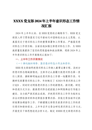 XXXX党支部2024年上半年意识形态工作情况汇报