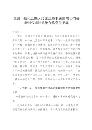 党课：强化思想认识+常思基本底线+努力当好新时代审计系统合格党员干部