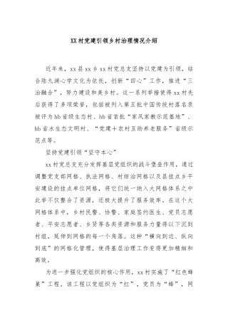 XX村党建引领乡村治理情况介绍