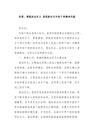 党课：增强政治定力 展现新时代年轻干部精神风貌