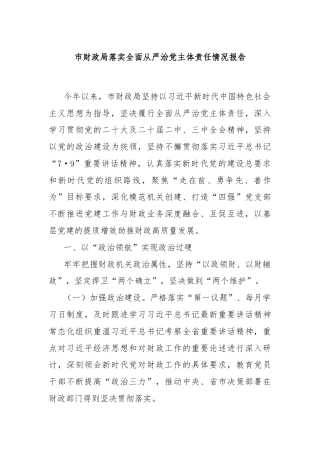 市财政局落实全面从严治党主体责任情况报告
