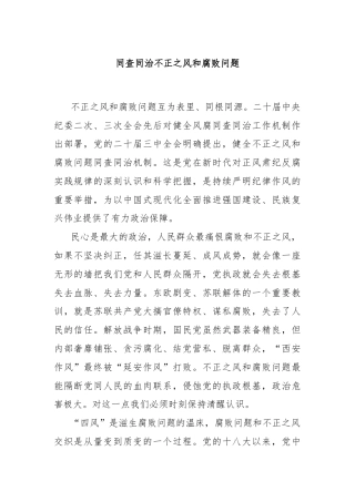 同查同治不正之风和腐败问题