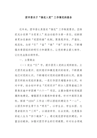 团市委关于“推优入党”工作情况的报告
