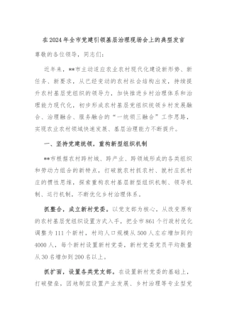 在2024年全市党建引领基层治理现场会上的典型发言