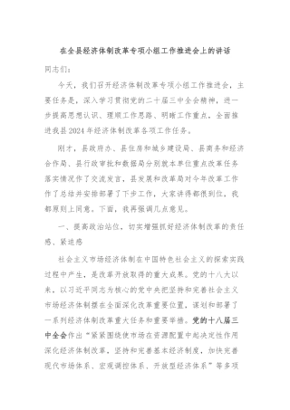 在全县经济体制改革专项小组工作推进会上的讲话