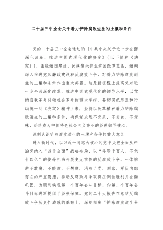 二十届三中全会关于着力铲除腐败滋生的土壤和条件