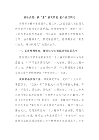 经验交流：提“素”奋进聚能 初心报国明志