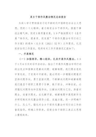 某乡干部作风整治情况总结报告