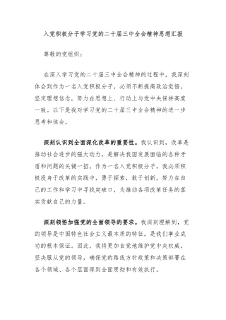 入党积极分子学习党的二十届三中全会精神思想汇报