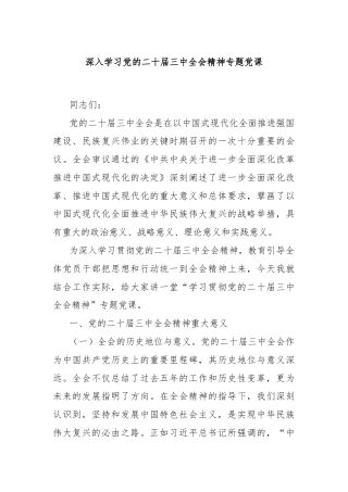 深入学习党的二十届三中全会精神专题党课