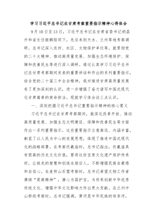 学习习近平总书记在甘肃考察重要指示精神心得体会