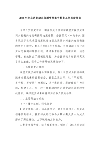 2024年防止返贫动态监测帮扶集中排查工作总结报告