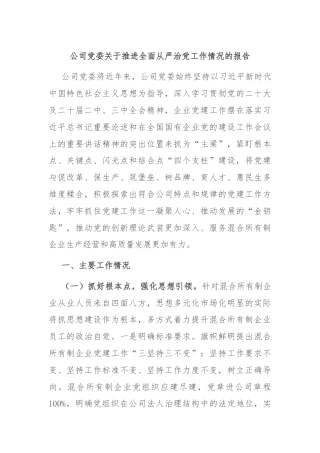 公司党委关于推进全面从严治党工作情况的报告