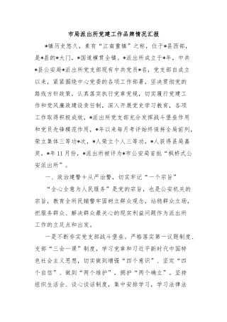 市局派出所党建工作品牌情况汇报