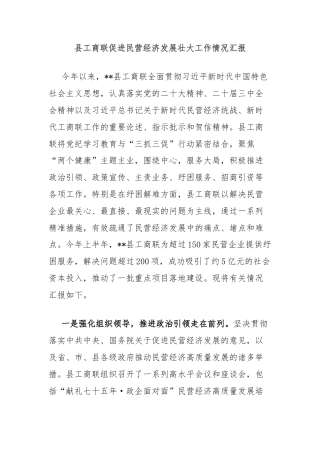 县工商联促进民营经济发展壮大工作情况汇报