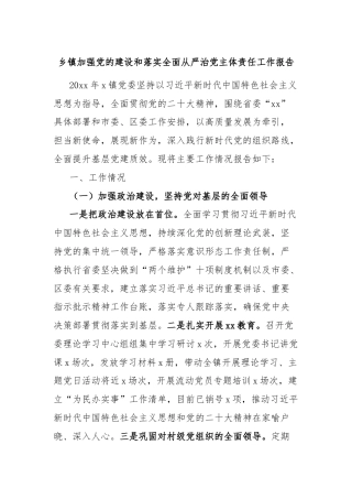 乡镇加强党的建设和落实全面从严治党主体责任工作报告