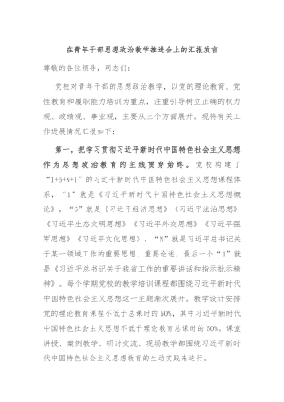 在青年干部思想政治教学推进会上的汇报发言