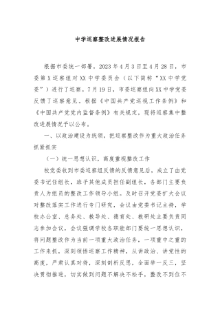 中学巡察整改进展情况报告