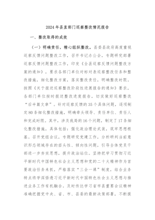 2024年县直部门巡察整改情况报告