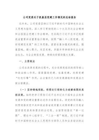 公司党委关于抓基层党建工作情况的总结报告
