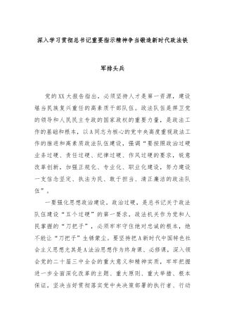 深入学习贯彻总书记重要指示精神争当锻造新时代政法铁军排头兵