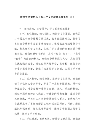 学习贯彻党的二十届三中全会精神工作汇报（1）