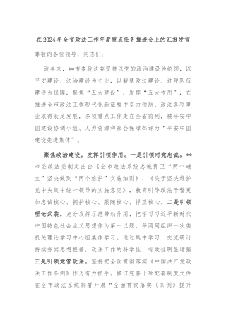 在2024年全省政法工作年度重点任务推进会上的汇报发言