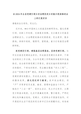 在2024年全县党建引领乡村治理促进乡村振兴现场推进会上的汇报发言