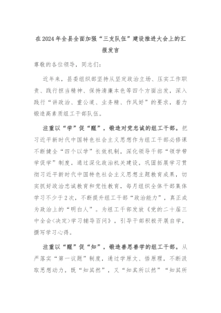 在2024年全县全面加强“三支队伍”建设推进大会上的汇报发言