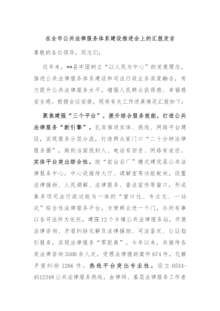 在全市公共法律服务体系建设推进会上的汇报发言