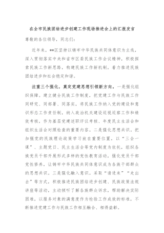 在全市民族团结进步创建工作现场推进会上的汇报发言