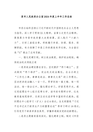 某市人民政府办公室2024年度上半年工作总结