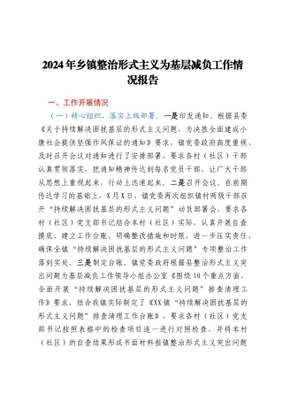 2024年乡镇整治形式主义为基层减负工作情况报告