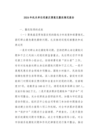 2024年机关单位巡察反馈意见整改情况报告