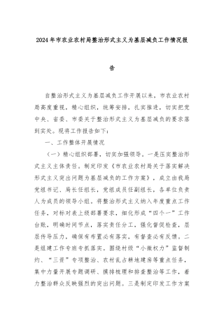 2024年市农业农村局整治形式主义为基层减负工作情况报告