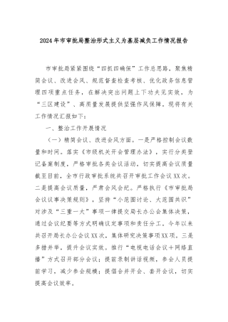 2024年市审批局整治形式主义为基层减负工作情况报告