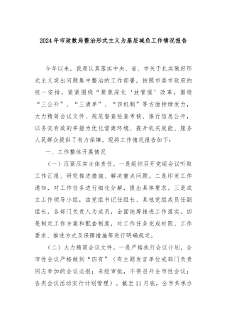 2024年市政数局整治形式主义为基层减负工作情况报告