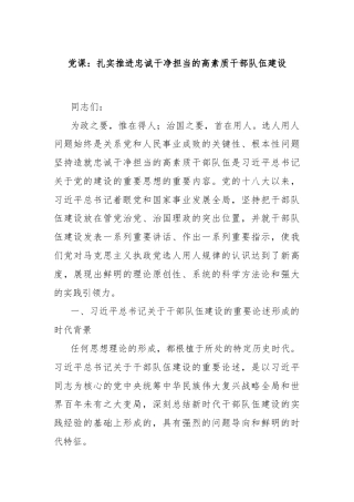 党课：扎实推进忠诚干净担当的高素质干部队伍建设