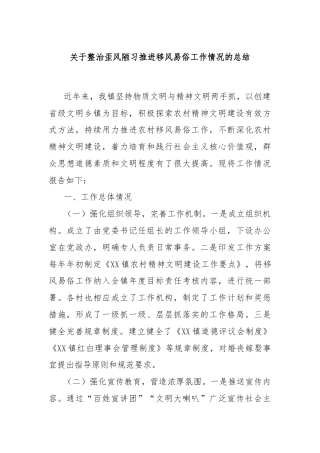 关于整治歪风陋习推进移风易俗工作情况的总结