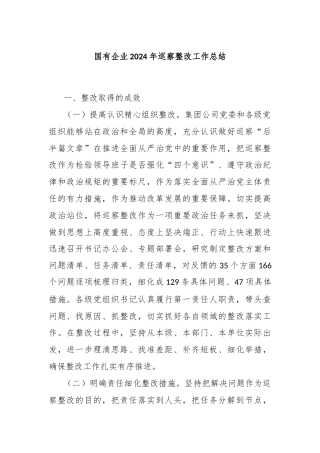 国有企业2024年巡察整改工作总结