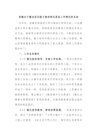 某镇关于整治歪风陋习推进移风易俗工作情况的总结