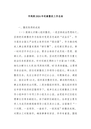 市残联2024年巡察整改工作总结