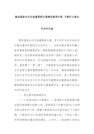 推动国家向北开放重要桥头堡建设提质升级 不断扩大高水平对外开放
