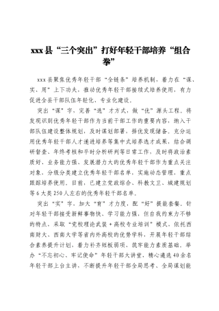 xxx县“三个突出”打好年轻干部培养“组合拳”
