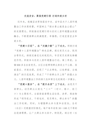交流发言：聚焦党建引领 打造和美乡村