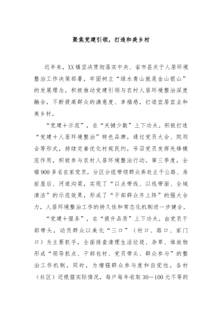 聚焦党建引领，打造和美乡村